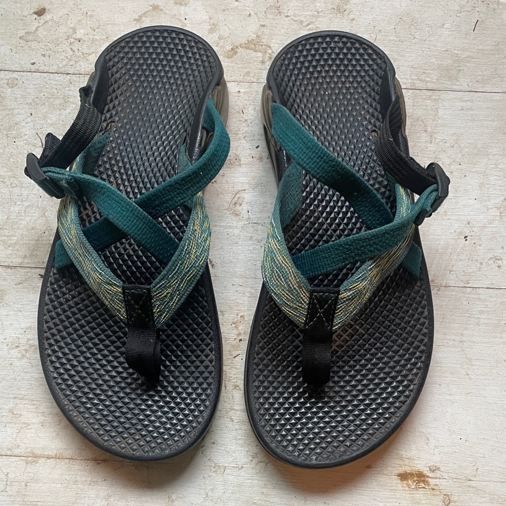Chaco Black and Teal Crisscross Sandals